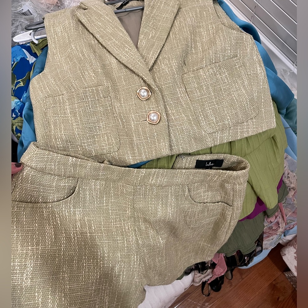 LULUs two piece set tweed green XS